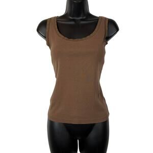 Brown Stretch Tank Top Lace Edge Jones New York Sport Mocha Summer Layer Small